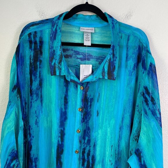 NEW Catherines Womens Plus 5X Button Up Tunic Top Mid Length Roll Tab Sleeve - Picture 11 of 11